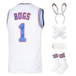 Men Basketball Jersey 1# Bugs Cosplay Costume for 90s Hip Hop Party Movie Jersey with Rabbit Party Accessories White Size Large, White, L