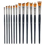 U.S. Art Supply 12 Piece Special Effects Artist Paint Brush Set - Professional Taklon Synthetic FX Brushes, Ribbon, Muti-Liner, Angular - Create Grass, Hair, Fur - Watercolor, Acrylic, Gouache, Oil