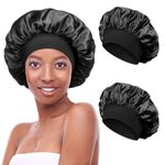 2pcs Satin Bonnet Silk Bonnet for Curly Hair, Hair Bonnet Silk Hair Wrap for Sleeping, Night Sleep Cap for Women (Black)