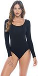 Natural Uniforms Long Sleeve Scoop Neck Body Suit--Breathable Cotton Stretch, Black, Small