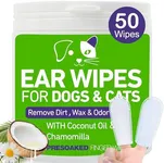 Pet Ear Wipes for Dogs and Cats - Dog Ear Cleaner Wipes, Cleaning and Deodorizing - Remove Debris & Wax, Improve Ear Itching, and Infections - 50 Count Finger Wipes