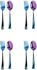 Ahimsa Kids Stainless Steel Utensils, 8 Piece Kid Forks and Spoons Set, Pediatrician Designed Kids Silverware, 100% BPA Free & Dishwasher Safe (Iridescent Blue)