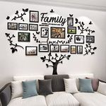 3D Family Tree Wall Stickers Decor DIY Picture Frame Collage Wall Decal Black Wall Home Decorations Large Photo Frames Sticker Gift for Living Room Decor (1-Black, L)