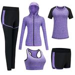 ODWTMRK Gym Sets for Women Tracksuit Womens Full Set Joggers Running Exercise Workout Yoga Outfits Activewear Sets Sportswear(Purple,M)