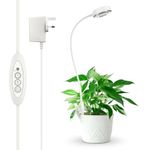 SANSI Grow Light for Indoor Plants, Full Spectrum Gooseneck Pot Plant Grow Light with Clip, 4000K Sunshine White Light, 3/6/12H Timer (No Auto-on), 7 Brightness for Small Plants Growth - Pack of 1