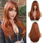 Esmee Long Straight Copper Wigs for Women Natural Synthetic Hair Ombre Wigs with Fringe for Daily Party Use 25 Inches