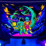 Funny Space Astronaut Alien Blacklight Tapestry UV Reactive Poster, Trippy Universe Black Light Decor for Men Guys Room Bedroom Cool Large Psychedelic Hippie Glow in the Dark Tapestries Wall Hanging