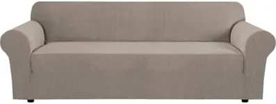 H.VERSAILTEX Stretch Oversized Couch Cover 1 Piece Sofa Slipcovers for Living Room Feature Thick Checked Jacquard Fabric with Elastic Bottom, Sofa X-Large - Taupe