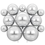 12PCS Silver Balloons Mylar Balloons 22in 15in 10in Silver Foil Balloons Different Sizes Large Metallic Silver Balloons Chrome Balloons 4D Round Helium Balloons