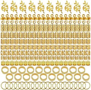 XCZYN Gold Hair Jewelry for Braids Hair Dreadlock Adjustable Cuffs Hair Clips Pearl Pendant Metal Rings Extensions Decorations Locs Charm Spring Twists Accessories for Women and Girls (220Pcs, Gold)