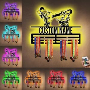Xiao.Z Personalized Metal Taekwondo Medal Hanger Holder Display Rack for Awards Ribbons - Custom Sports Medal Holder With Led Light - Wall Display Rack With Boy Girl Kid's Name