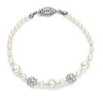 Mariell Ivory Pearl Wedding Bridal Bracelet with Swarovski Crystal Rhinestone Fireballs - Handmade in USA