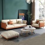 TREE TO DREAMY Modern Luxury Velvet Contemperory Sofa Couch with Cushion Stylish Design Sofa for Your Living Room, Bedroom, Hall, Office (3+1+1 (Leather Tan & Velvet Beige))