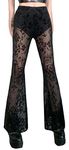 Women’s Mesh Sheer Bell Bottoms Gothic Lace Floral Print Pants High Waist Hollow Out Flare Trousers Festival Dance Clubwear Rave Party Gypsy Pants Outfits