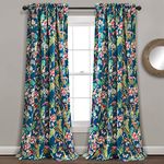 Lush Decor Dolores Light Filtering Window Panels, Pair, 52" W x 95" L, Navy & Multi - Toile Curtains - Floral Bird Print - Grandmillennial & French Country Curtains - Cottage & Maximalist Home Decor