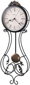 Howard Miller Paulina Wall Clock, Gray Finishes with Golden Pendulum & Quartz Movement, Classic Round White Dial with Roman Numeral Perfect for Home Decor, Living Room & Office Wall Mount