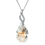 Queenberry Austrian Elements Crystal Clear AB Teardrop Pendant Rhodium-plated Silver Adjustable Necklace 16'' + 2'' Extender