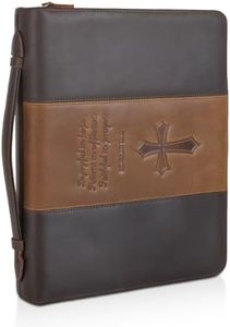 Polare Full Grain Leather Bible Case Book Protective Holder Bible Cover Church Bag Christian Religious Carrying Organizer Portfolio for Men (Dark Brown & Brown, Large)