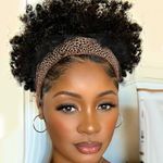 LEOSA Short Afro Wigs for Black Women Afro Black Headband Wig Synthetic Kinky Curly Headband Wig for Women Natural 4 Inch Afro Puff with Turban Wrap-Wig Curly Afro Wig