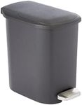 Amazon Basics Compact Bathroom Small Plastic Rectangular Trash Can with Steel Pedal Step, Black, 6 Liters