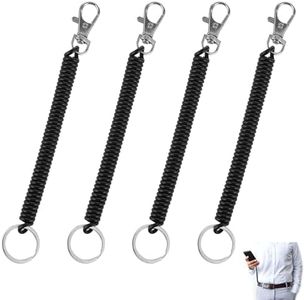 Ouligay 4 cordones retráctiles para herramientas, llavero de bobina de muñeca en espiral, cordón táctico, cordón elástico antipérdida, llavero de seguridad para cadena de cartera, llaves, teléfono