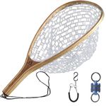 Maxcatch Fly Fishing Landing Net Trout Wooden Frame Soft Rubber Netting with Magnet Release (FL08 Rubber Net&Blue Net Release)