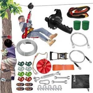 SZHTMZXC Zipline Kits for Backyard, 230FT Zip Line Kit for Kids and Adults Up to 350Lbs, Outdoor Playground Equipment (230FT Ratchet, Tree Climbing)