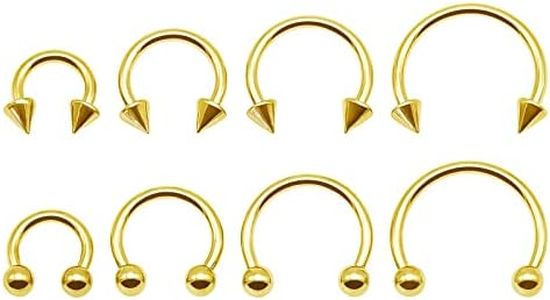 BLISI 8PCS Titanium Gold Septum Rings 16g Septum Jewelry 6mm/8mm/10mm/12mm Smiley Piercing Jewelry Horseshoe Earrings Septum Nose Rings