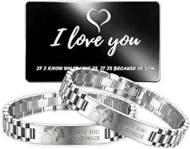Custom Picture Bracelet Personalized Photo Couple Bracelets for Him&Her-Sketch Text Engravable ID Link Chain Cubic Zirconia Wristband Customize for Men Women BF and GF Strap Style (Silver- A PAIR)