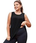 LALAGEN 2023 Plus Size Workout Tank Tops for Women Loose Fit Racerback Sleeveless Flowy Yoga Athletic Running Shirts L-5X, Black, XX-Large