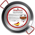 MAGEFESA Carbon - Paella pan 10,5 in - 26 cm and 2 Servings, Made in Carbon Steel, with Dimples for Greater Resistance and Lightness, Ideal for Cooking Outdoors, Cook Your own Valencian Paella