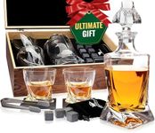 Whiskey Decanter Set by Royal Reserve – Whiskey Gift Set - Twisted Bourbon Decanter 34 oz 1000 ml with Glasses, Whiskey Stones, Coasters, Tongs – Whiskey Gifts for Men, Husband, Dad Christmas