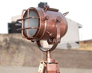 Nautical Replica Hub Copper Floor Lamp Marine Wooden Tripod Searchlight Spot Lamp Modern Look Corner Floor Lamp