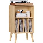 Lerliuo Record Player Stand, Burlywood Turntable Stand Holds up to 160 Albums, Mid-Century Vinyl Storage Cabinet Table with Solid Wood Legs, Record Player Holder Dispaly Shelf for Bedroom Living Room