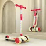 StarAndDaisy Kick Scooter for Kids 3-12 Years / 3 Wheels Kids Scooter with LED Light, 4-Level Height Adjustable Handle, Foldable Design, Extra-Wide Deck, Rear Break (Off White-Red)