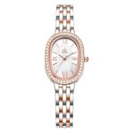 SK Women’s Oval-Shaped Crystal-Accented Solid Alloy Steel Bracelet Watch (Silver-Rosegold)