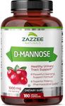 Zazzee D-Mannose, 1000 mg per Serving, 180 Vegan Capsules, 3 Month Supply, Potent & Fast-Acting, Certified Kosher, 100% Pure, All-Natural Urinary Tract Health UTI Support, 100% Vegetarian, Non-GMO