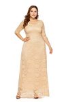 Eternatastic Womens Floral Lace 2/3 Sleeves Maxi Dress Evening Party Long Dress 5XL Beige