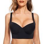 FallSweet Push Up Bras for Women Plus Size Bra Wide Back Underwire Longline Corset Bra(black,38D)