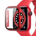 Miimall Compatible with Apple Watch Series 6/5/4/SE 40mm with Tempered Glass Screen Protector, Hard PC All-around Scratch-resistant Shock-proof Protective Case for iWatch 40mm (Red)