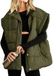 Ainangua Women's Puffer Vest Stand Collar Zipper Sleeveless Jackets Winter Lightweight Vests Warm Padded Jacket Coat, Army Green, X-Large