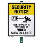 SmartSign"Security Notice - This Property is Protected by Video Surveillance" Sign for Lawn | 12" x 10" Aluminum Sign with 3' Stake [New]