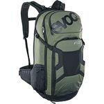 EVOC FR TOUR E-RIDE 30 e-bike backpack, bike rucksack with back protector (padded compartment for spare battery, control display compartment, strap fixation system for charger), Dark Olive/Black