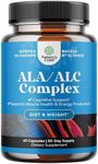 Pure Alpha Lipoic Acid Supplement with Acetyl L-Carnitine - Natural ALA ALC Amino Acids Boost Memory Support Mental Performance and Raise Energy Levels Metabolism - 60 Capsules