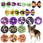 BIPY 15PCS Dog Halloween Collar Charms Bowties and Collar Flowers for Pet Small Dogs Cats Puppy Bow Ties Necktie Slides on Collars Assorted Styles for Party Grooming Accessories Random Color