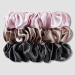 QIYUE 100% Mulberry Silk Scrunchies for Hair,22 Momme Hair Elastics Bands for Frizz&Breakage Prevention,Hair Ties Ropes Ponytail Holder for Women Girls Hair Accessories Decorations (19litepinklitegoldblack, 3.5cmx3)