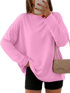 AUTOMET Women's Oversized Long Sleeve Shirts Casual Tops Pink XS