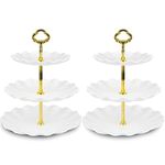 NWK Pack of 2 Large Stable 3-Tier Cupcake Stand 30cm Height Plastic Cake Stand Food Round Display for Wedding Birthday Graduation Afternoon Tea Party (Gold, Large)