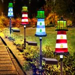 BEIDOULU Lighthouse Solar Lights, 4 Pack Solar Outdoor Waterproof Lights, Perfect for Your Garden, Yard, Flower Bed, Patio, Sidewalk, Driveway or Any Other Place