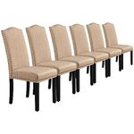 Yaheetech Dining Chairs Set of 6 Upholstered Kitchen Chairs Fabric Side Chairs with High Back and Solid Wooden Legs for Home Dining Room and Kitchen, Khaki